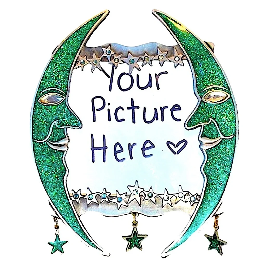 90s Crescent Moon Stars Pop Out Metallic Glitter Picture Frame Metal Vintage